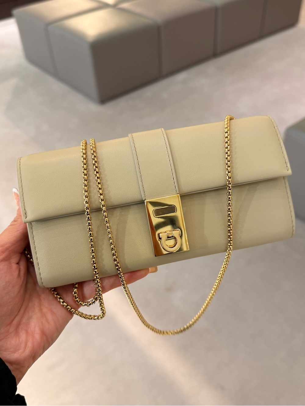 $995 Salvatore Ferragamo Hug Wallet Chain - Stone - Picture 5 of 12